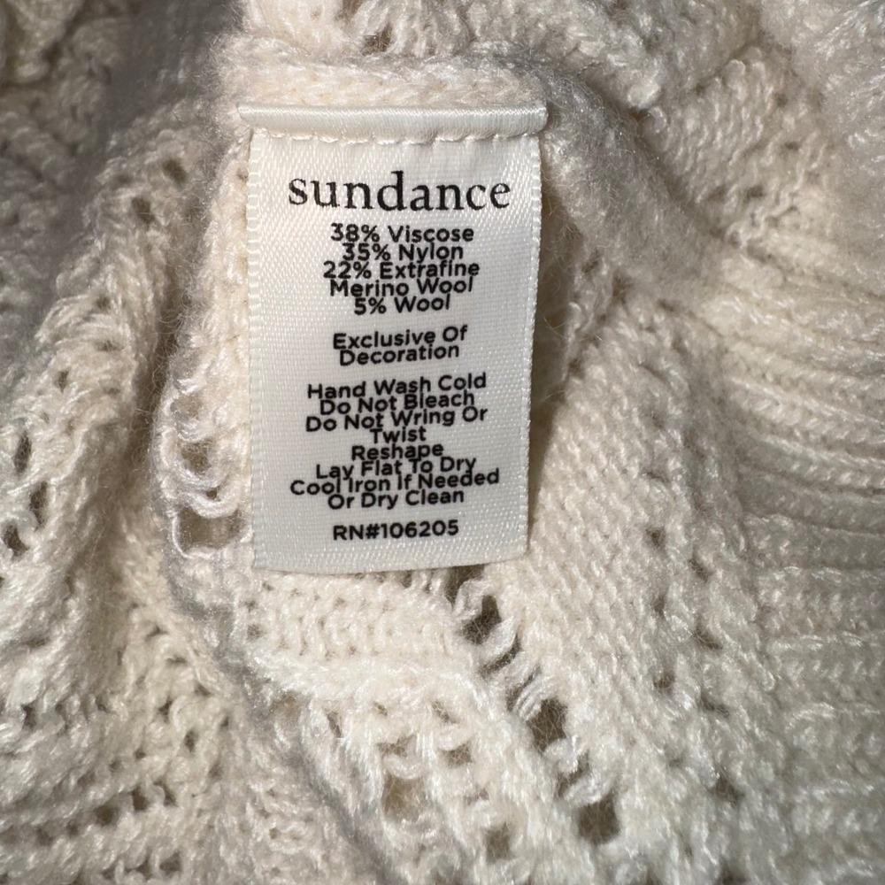 Sundance Cream Crochet Knit Cardigan Sweater Floral Embroidered Womens PL - Picture 7 of 8
